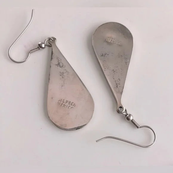 🎉Vintage Alpaca Silver Abalone Tear Drop Dangle Earrings - Picture 2 of 5